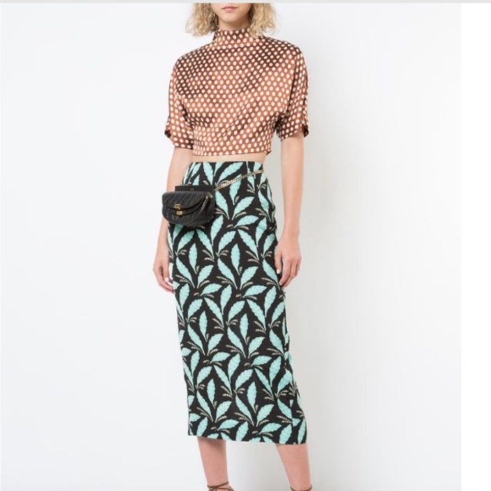 Diane von furstenburg midi leaf print skirt